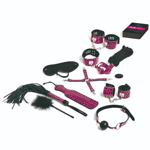 TEASE & PLEASE - SET OF 13 MAGENTA BONDAGE ACCESSORIES