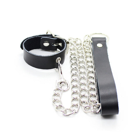 OHMAMA FETISH - Leather penis collar and leash with metal chain