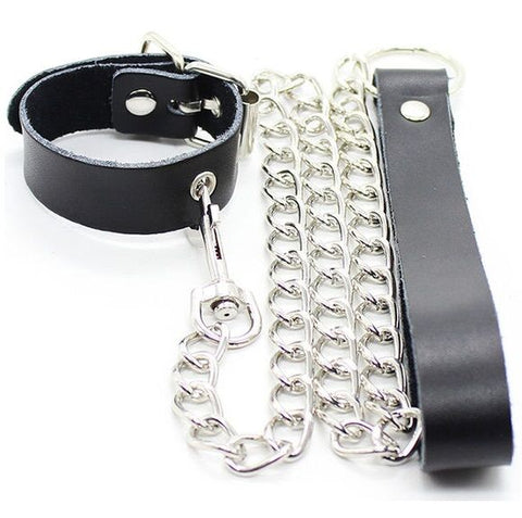 OHMAMA FETISH - Leather penis collar and leash with metal chain