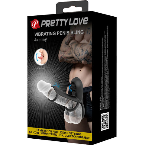 PRETTY LOVE - JAMMY PENIS SLEEVE 12 VIBRATIONS WITH RECHARGEABLE SILICONE TONGUE