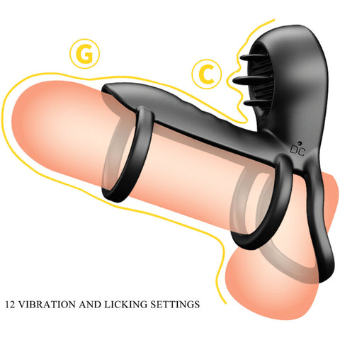 PRETTY LOVE - JAMMY PENIS SLEEVE 12 VIBRATIONS WITH RECHARGEABLE SILICONE TONGUE