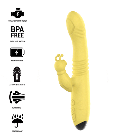 INTENSE - TOKY MULTIFUNCTIONAL RECHARGEABLE UP & DOWN VIBRATOR WITH CLITORIS STIMULATOR YELLOW