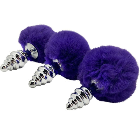 ALIVE - ANAL PLEASURE PLUG SPIRAL METAL POMPOM DARK VIOLET SIZE S
