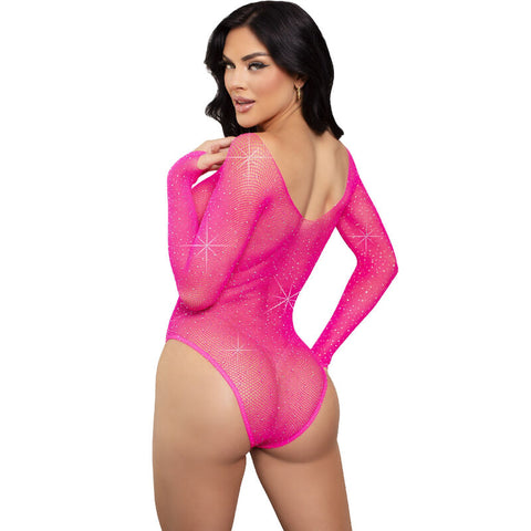 LEG AVENUE - BODY ERÓTICO MANGA LARGA CRISTALIZADA NEGRO