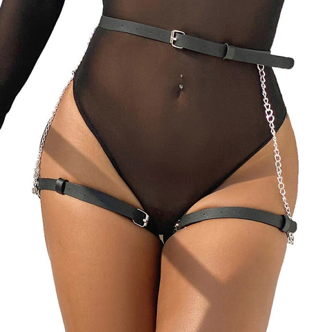 SUBBLIME - BLACK LEATHER BELT-SHAPED HARNESS ONE SIZE