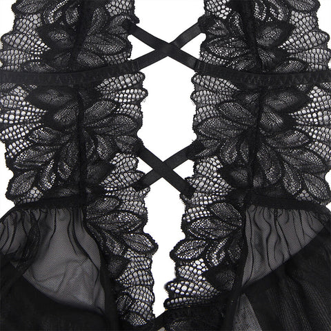 SUBBLIME - HALTER NECK TEDDY WITH OPEN BACK IN BLACK LACE S/M