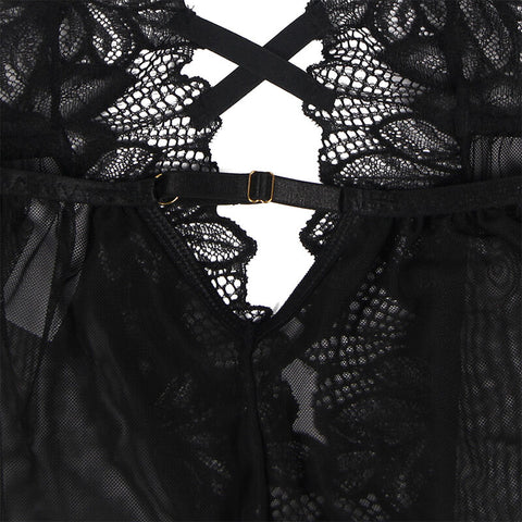 SUBBLIME - HALTER NECK TEDDY WITH OPEN BACK IN BLACK LACE S/M