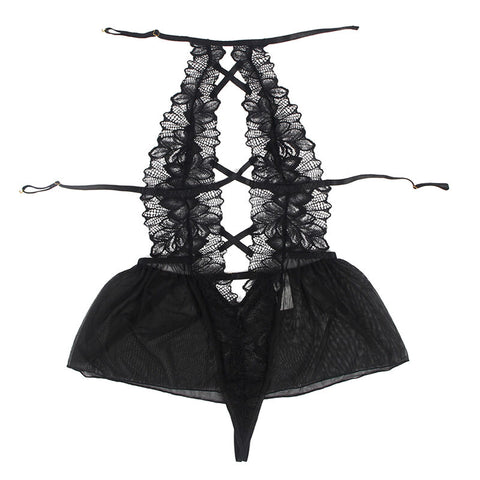 SUBBLIME - HALTER NECK TEDDY WITH OPEN BACK IN BLACK LACE S/M
