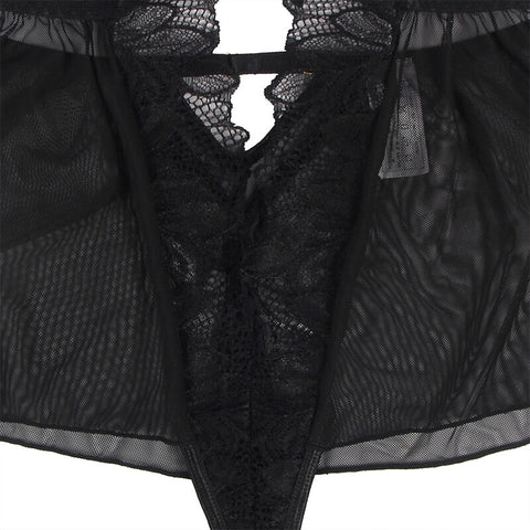 SUBBLIME - HALTER NECK TEDDY WITH OPEN BACK IN BLACK LACE S/M