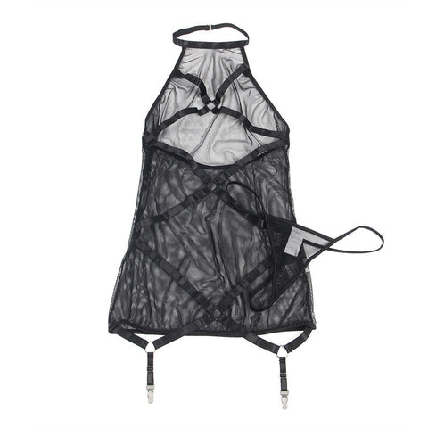SUBBLIME - BLACK HALTER NECK SHEER DRESS S/M