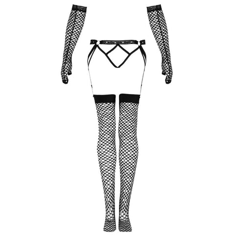 LIVCO CORSETTI FASHION - NEMALIA GARTER BELT + STOCKINGS + GLOVES SET BLACK S/M