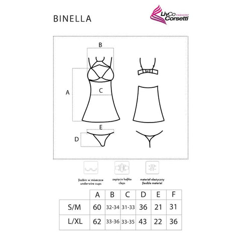 LIVCO CORSETTI FASHION - BINELLA SET BABYDOLL + THONG BLACK S/M
