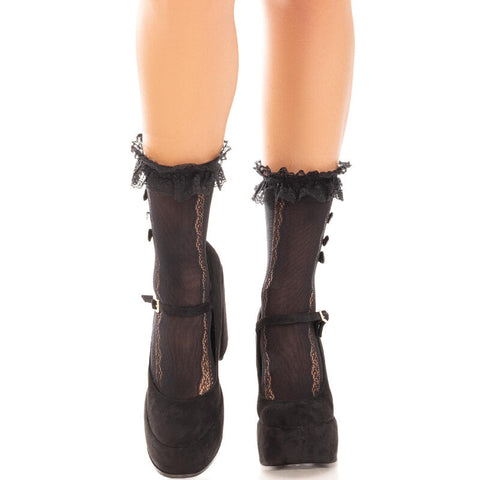 LEG AVENUE - BLACK RUFFLED ANKLE SOCKS