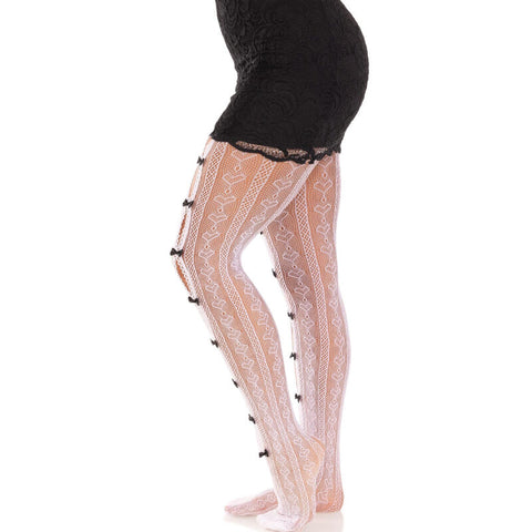LEG AVENUE - HEART & BOWS Slit Tights in White