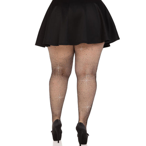 LEG AVENUE - BLACK CRYSTALLIZED FISHNET TIGHTS PLUS SIZE