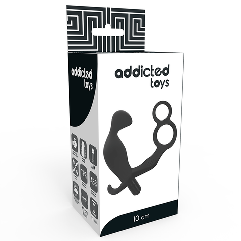 ADDICTED TOYS - ANAL PLUG WITH DOUBLE RING, PENIS AND TESTICLES, BLACK