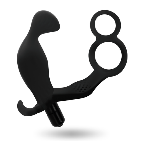 ADDICTED TOYS - ANAL PLUG WITH DOUBLE RING, PENIS AND TESTICLES, BLACK