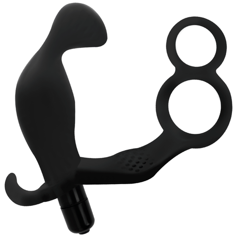 ADDICTED TOYS - ANAL PLUG WITH DOUBLE RING, PENIS AND TESTICLES, BLACK