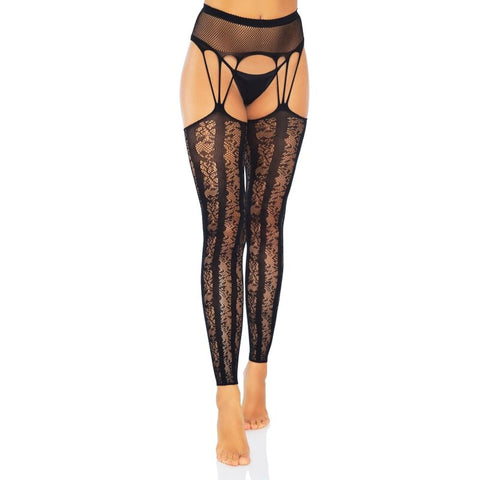 LEG AVENUE - FOOTLESS STOCKINGS WITH GARTER BELT ONE SIZE