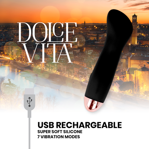 DOLCE VITA - ONE BLACK RECHARGEABLE VIBRATOR 7 SPEEDS