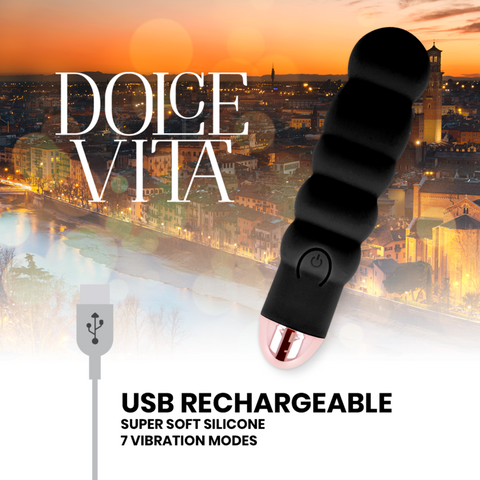 DOLCE VITA - SIX BLACK RECHARGEABLE VIBRATOR 7 SPEEDS