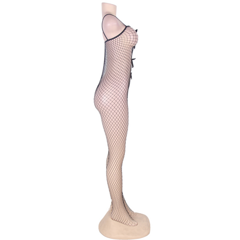 QUEEN LINGERIE - BODYSTOCKING WITH BOWS ON THE S/L NECKLINE