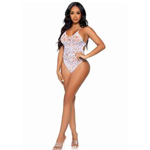 LEG AVENUE - LACE TEDDY WITH BACK STRAPS - WHITE