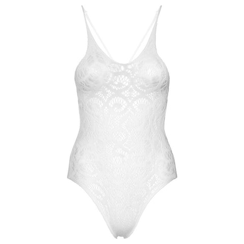 LEG AVENUE - LACE TEDDY WITH BACK STRAPS - WHITE