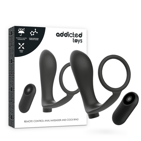 ADDICTED TOYS - anilla con plug anal control remoto negro recargable