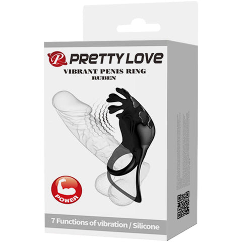 PRETTY LOVE - RUBEN ANILLO VIBRADOR 7 VIBRACIONES SILICONA NEGRO