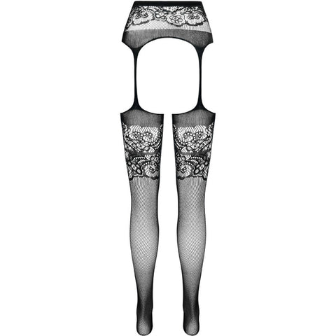 PASSION - S029 BLACK STOCKINGS WITH GARTER BELT ONE SIZE