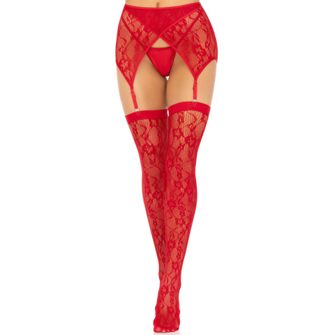 LEG AVENUE - LACE STOCKINGS &amp; BLACK GARTER BELT