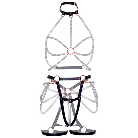 LEG AVENUE - PEARL HARNESS BRA &amp; GARTER S