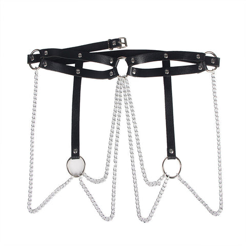 SUBBLIME - BLACK LEATHER RING CHAIN ​​BELT ONE SIZE
