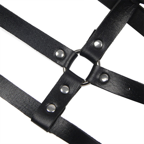 SUBBLIME - BLACK LEATHER RING CHEST HARNESS ONE SIZE