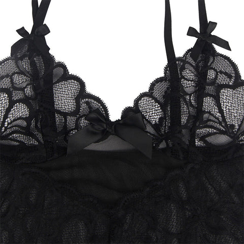 SUBBLIME - BABYDOLL WITH ADJUSTABLE STRAPS AND BLACK SHEER LACE FLORAL PRINT S/M