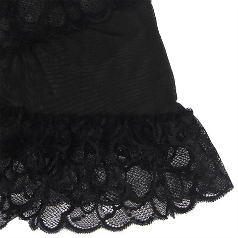 SUBBLIME - BABYDOLL WITH ADJUSTABLE STRAPS AND BLACK SHEER LACE FLORAL PRINT S/M