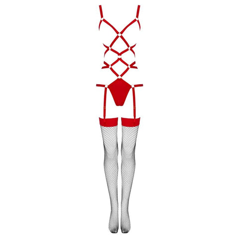 LIVCO CORSETTI FASHION - THIARA LC 20213 SET BODY + RED STOCKINGS S/M