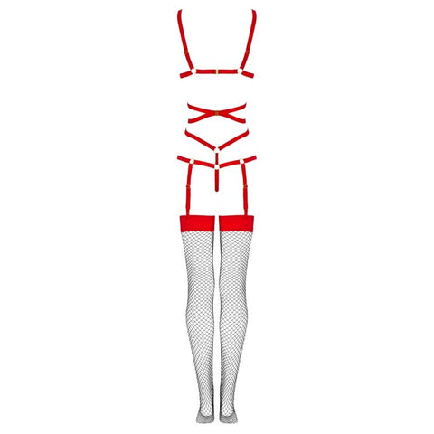 LIVCO CORSETTI FASHION - THIARA LC 20213 SET BODY + RED STOCKINGS S/M