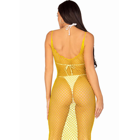 LEG AVENUE - FUCHSIA LONG FISHNET DRESS ONE SIZE