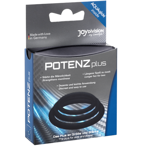 JOYDIVISION POTENZDUO - PLUS PACK OF 3 BLACK PENIS RINGS - S, M, L