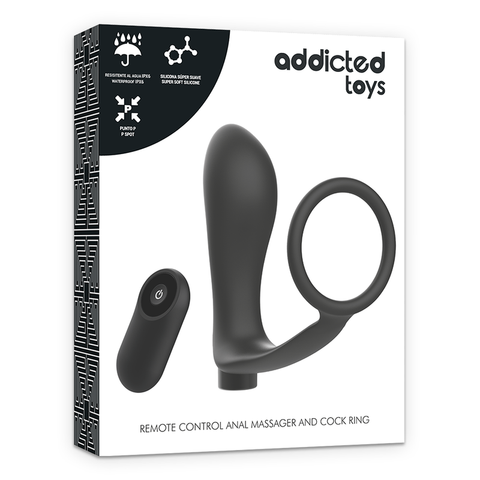 ADDICTED TOYS - anilla con plug anal control remoto negro recargable